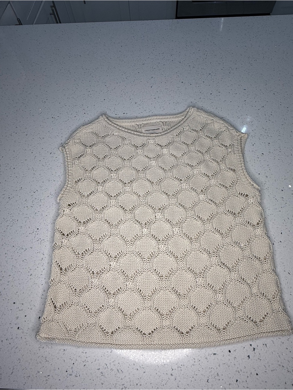 Lucky Brand Cream Openwork Sleeveless Knit Shell